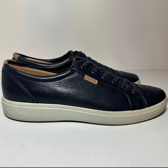 Ecco Mens Soft Navy Blue Leather Lace Up Casual Sneaker Shoes Size 11 US / 45 EU - Picture 1 of 9